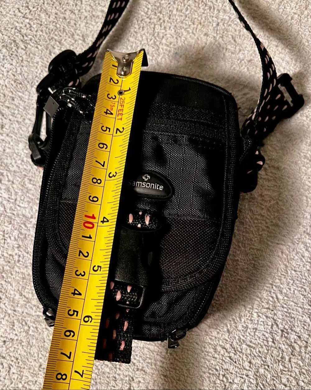 Samsonite Black Compact Camera Bag Phone Case Black and Pink Crossbody Strap
